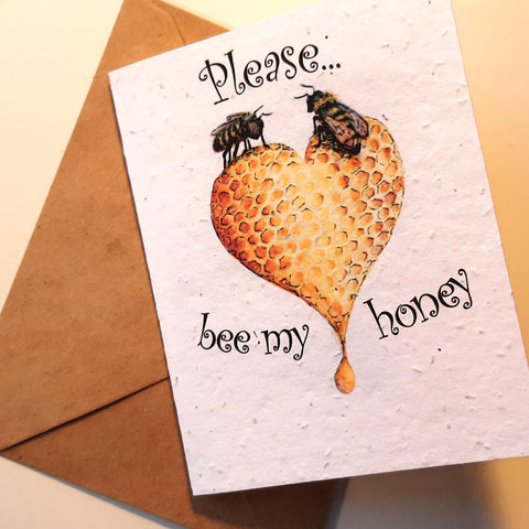 Bee Valentine's Day card on plantable seed paper