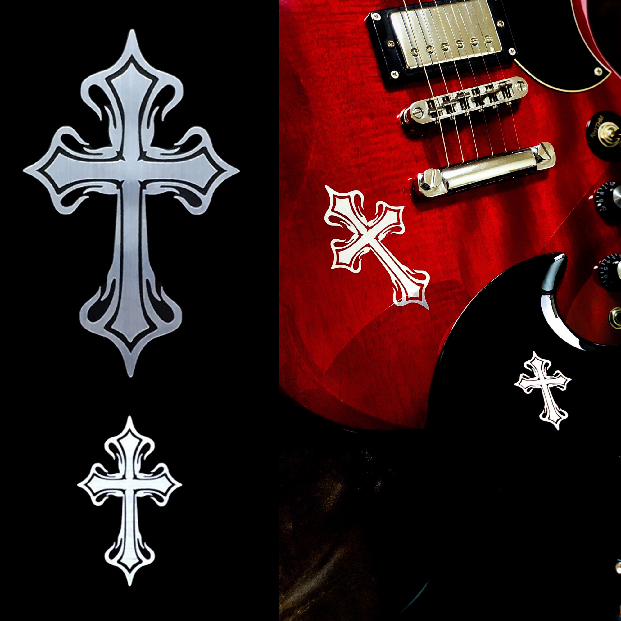 Metallic Tribal Cross - Decal for Guitars & Bass