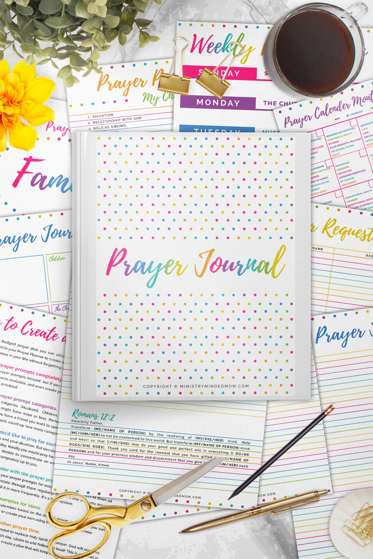Prayer Journal Binder in Rainbow Dots {118+ pages} – Ministry Minded Mom