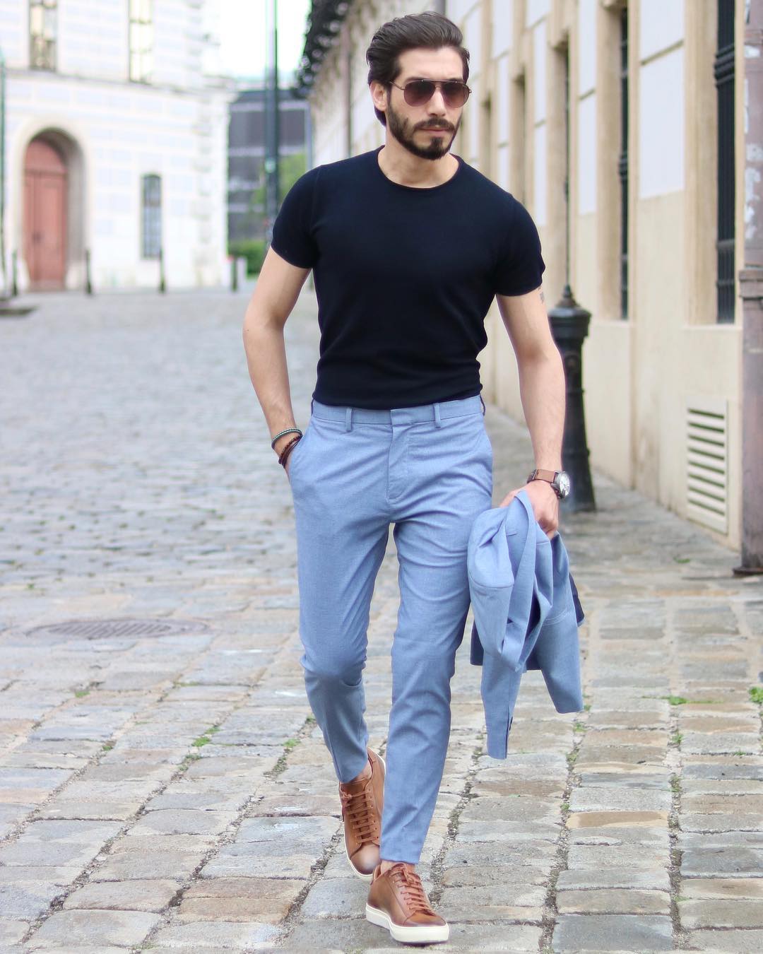 Navy blue shirt with off white pant is my favourite for office look . I  carry this look in this mansoon🌧️ Similar outfit available ... | Instagram