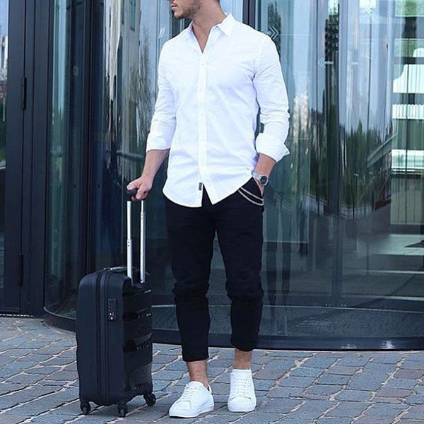 black and white men's casual outfit