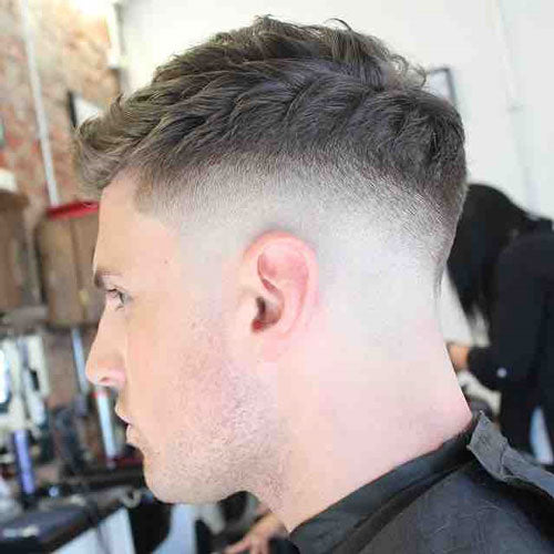 Bald Fade + Textured Top + Side Swept Fringe