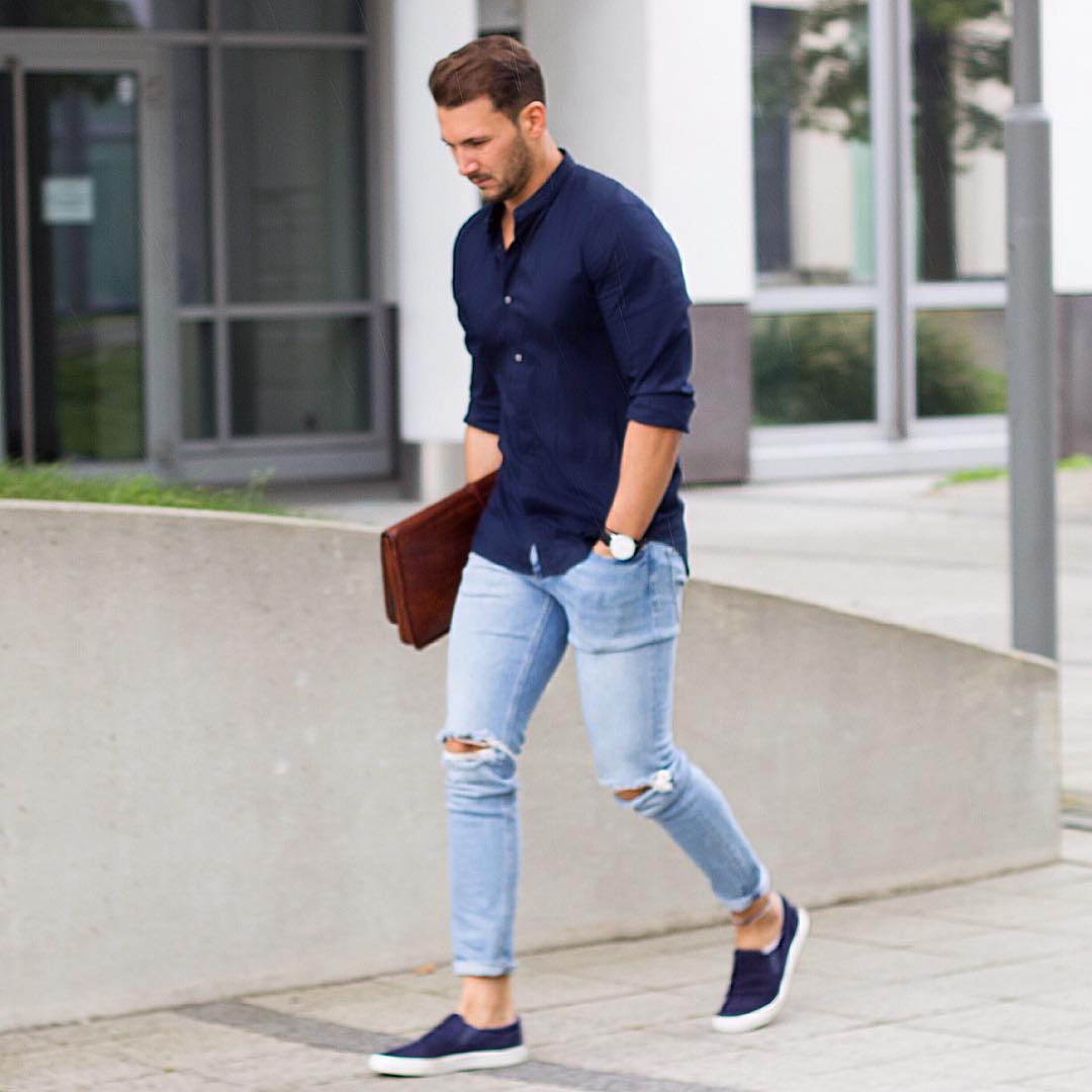 light blue and dark blue outfit