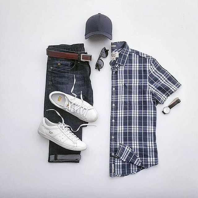 check shirt jeans outfit grid for men 