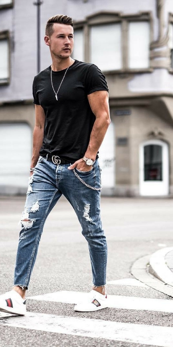 Ripped jeans outfit ideas for men #rippedjeans #mensfashion #streetstyle
