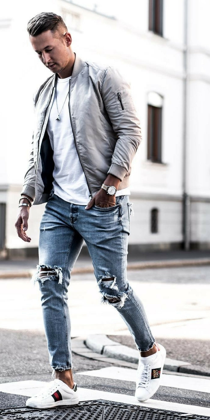 Ripped jeans outfit ideas for men #rippedjeans #mensfashion #streetstyle