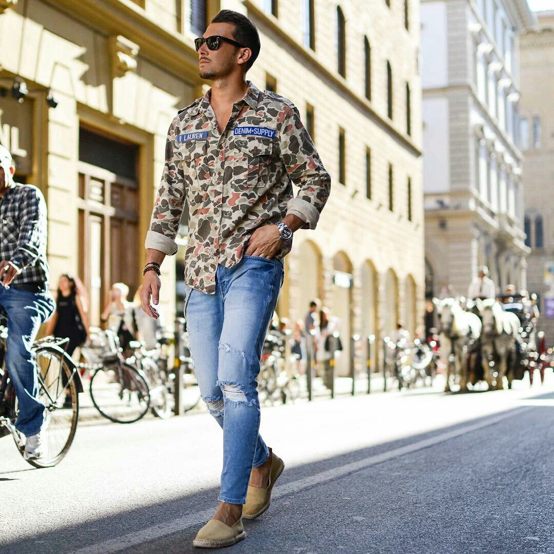 camouflage shirt street style look