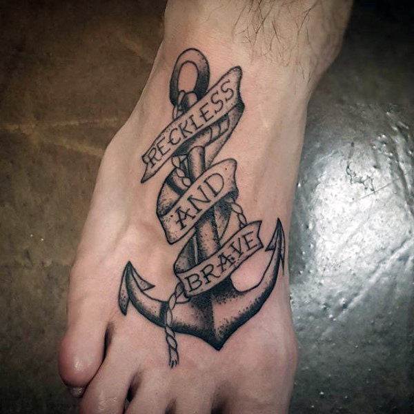 Black and grey anchor with banner by Audi  Tattoos