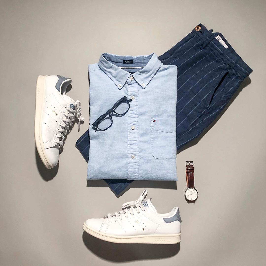 3 BLUE SHIRT OUTFIT GRIDS FOR MEN