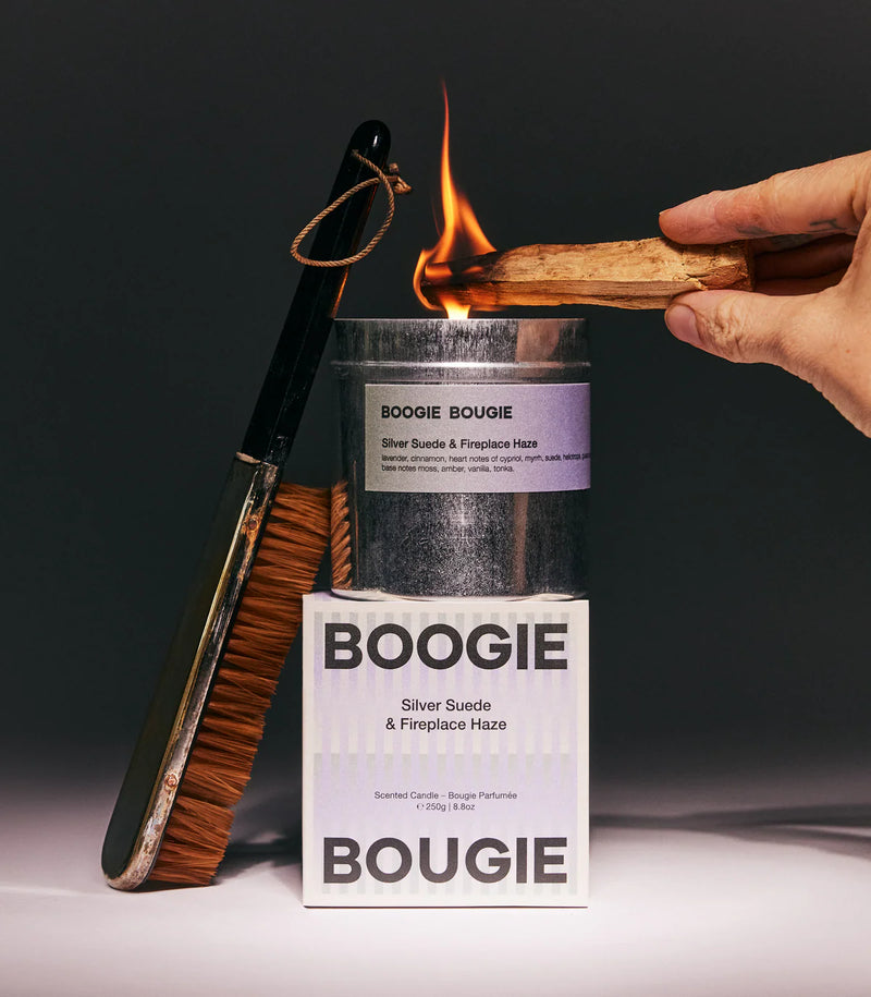 BOOGIE BOUGIE Silver suede & fireplace haze candle
