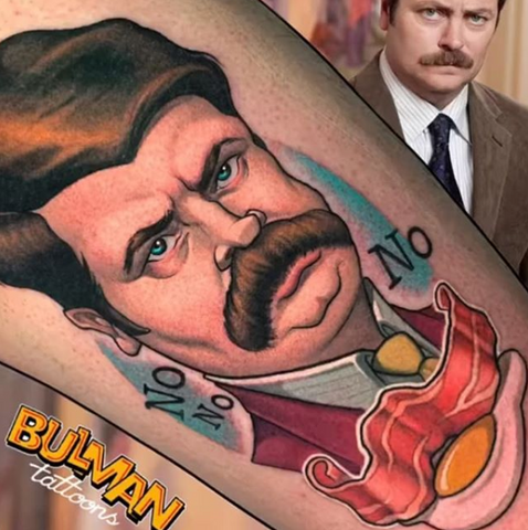 Michelle Tattooer  neotraditional tattoos on Instagram Fresh Ron Swanson  healed Yondu healed Napoleon Dynamite