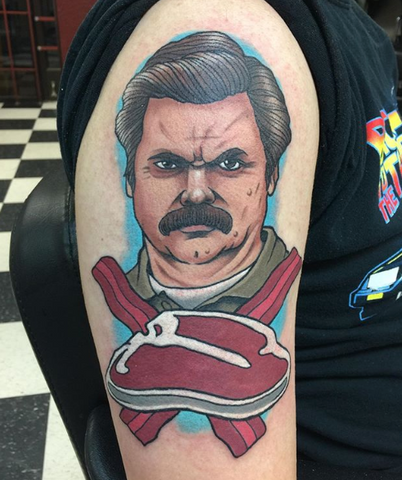 Ron Swanson by Paula Castle at Black Sheep Tattoo Bristol UK  rtattoos