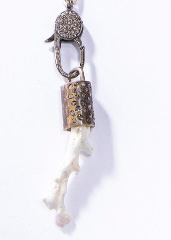 White Coral Set in Sterling Silver W/ Raw Diamonds on Matte Small GV Chain & Diamond Clasp Necklace (33"+2.5")