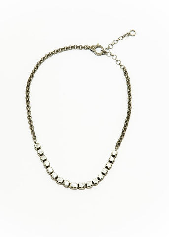 Rose Cut Diamond (5.2C) in Sterling Silver On Oxidized Sterling Silver Chain  Choker & Diamond Lobster Clasp (19")