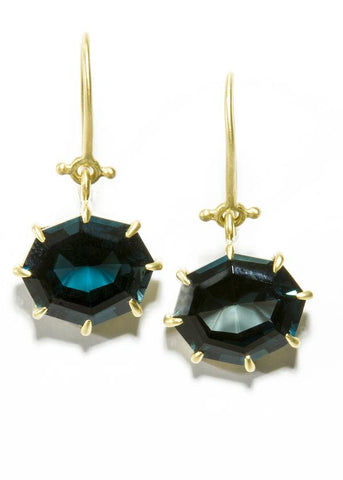 Blue London Topaz Hinge Earrings (10.12C) in 14K Gold