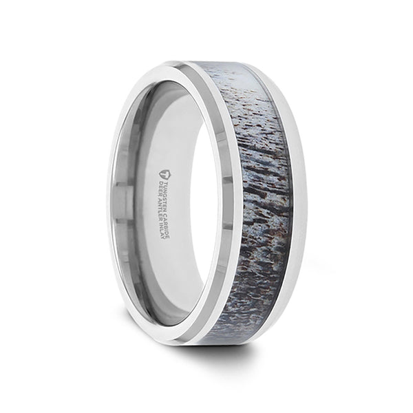 The Voyager Mens 8mm Damascus Steel Antler Wedding Ring