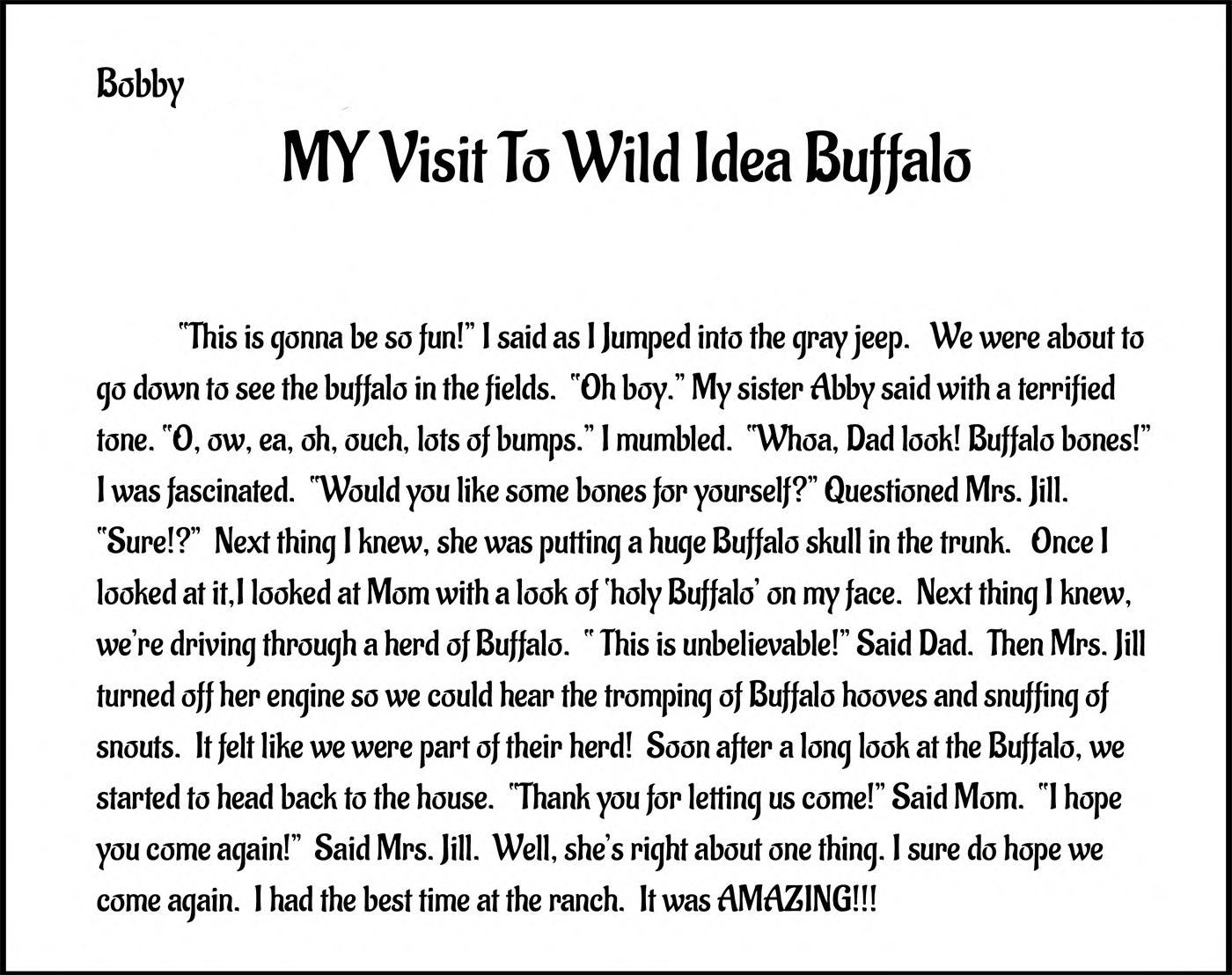 Letter to Wild IDea Buffalo Company