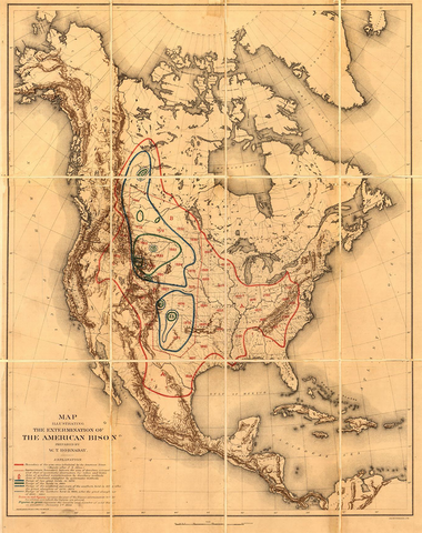 Map showing the historic range of buffalo in North America
