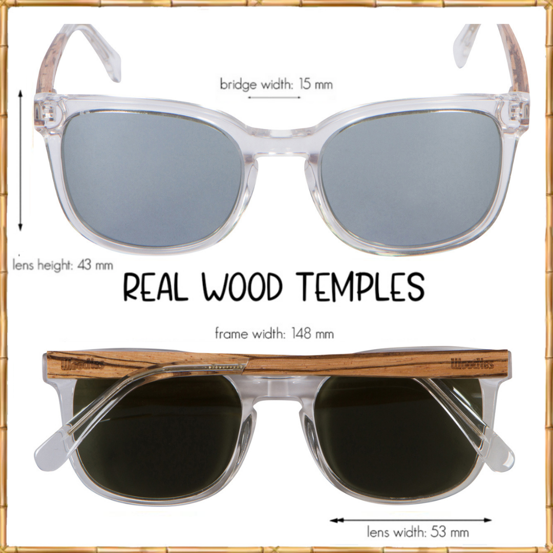 Clear Acetate Sunglasses with Polarized Silver Lens in Wood Display Box