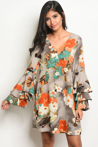 floral bell sleeve dress