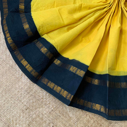 Handloom khadi cotton saree|Black with mustard yellow border - Branded  sarees