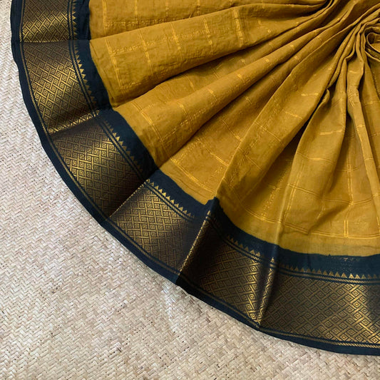 Revathy - Yellow saree w/ black silver zari border – ADHIRA ALLURE