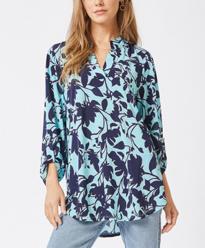 Mint Floral 3/4 Sleeve Blouse (S-3X)