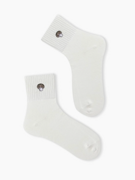 Mushroom Embroidered Crew Socks - White