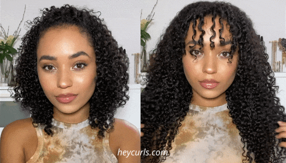curly hair extensions before and after
