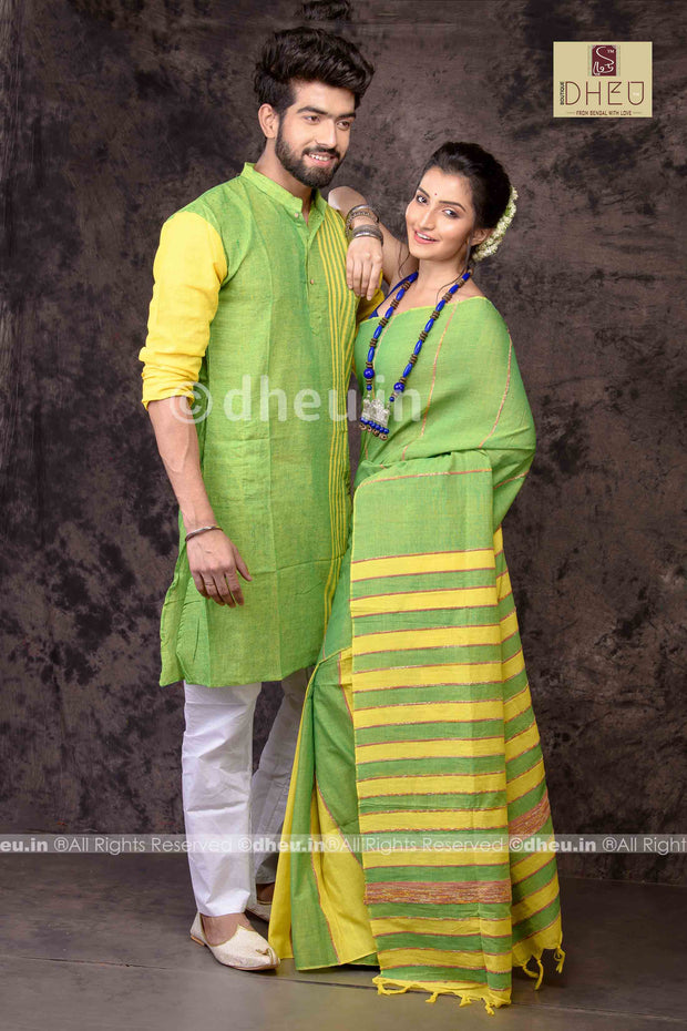 Silk Saree and Kurta Set: Exquisite Couple Dress - Archittam Fashion