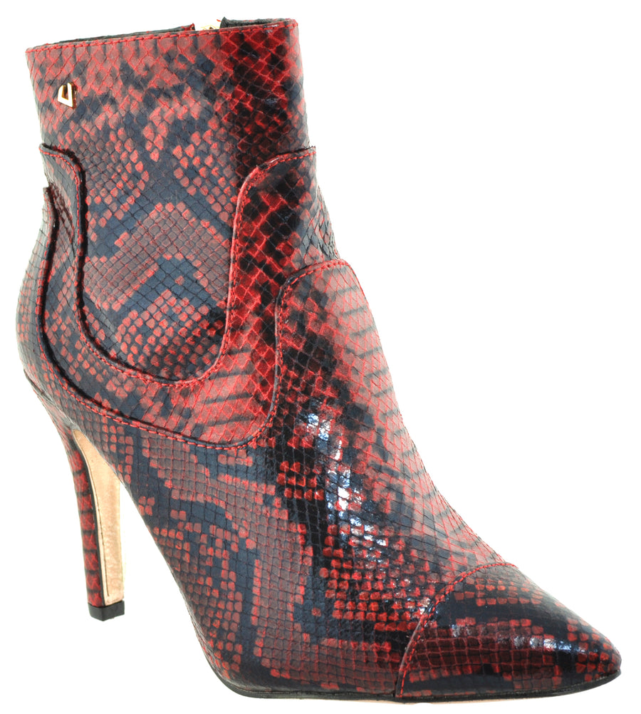 red snake ankle boots