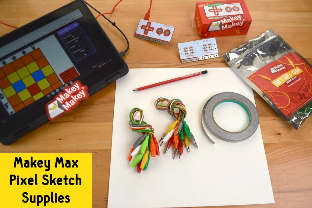 Supplies: Alligator clips, Paper, Tape, Makey Makey and computer displaying Pixel Sketch Web app