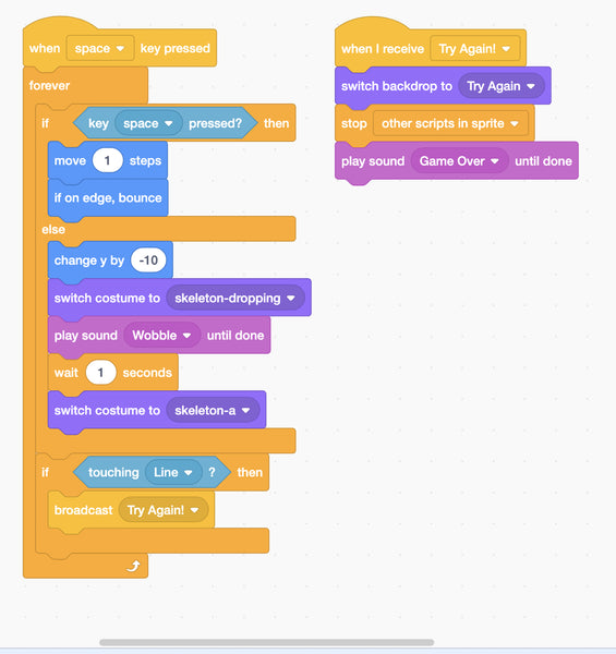 Scratch Code blocks that animates character