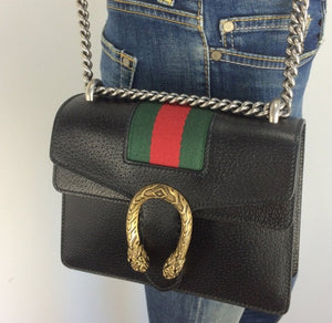 dionysus web stripe leather wallet on a chain