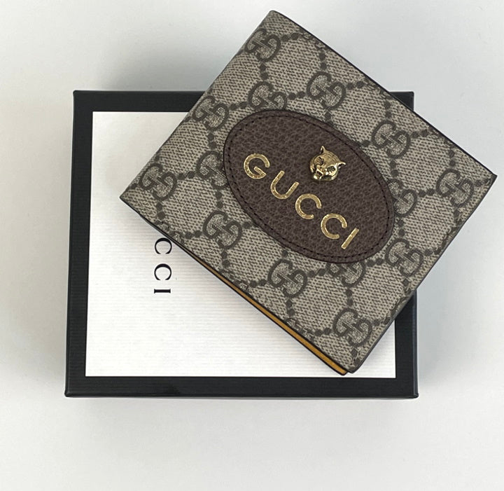 used GUCCI GG Supreme Tiger Bi-Fold Wallet 473954 Brown Yellow