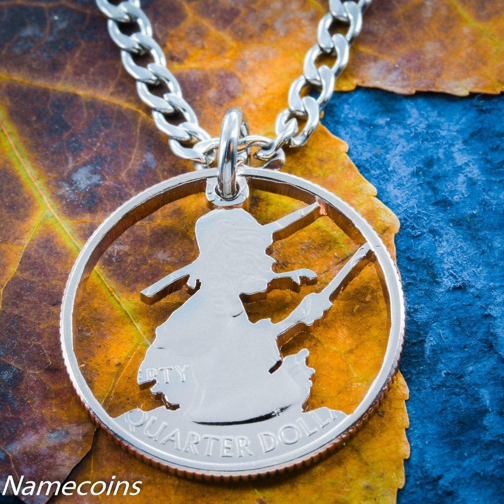 Boy Fishing Necklace, hand cut coin