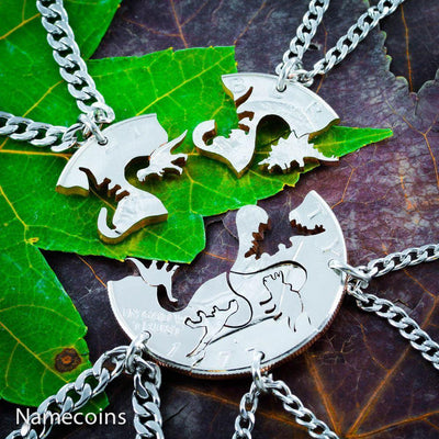Dinosaur 5 Piece Necklaces, Fits Like a Puzzle, Cut from a Real Silver –  Namecoins