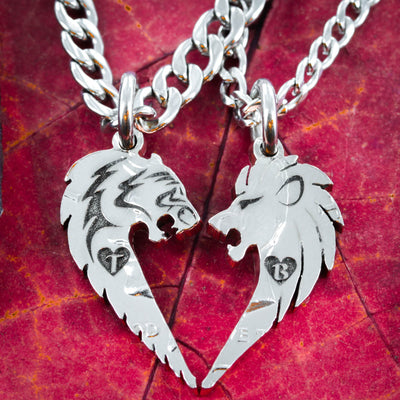 Amazon.com: Howling Wolf Necklace, His and Hers Matching Couples Jewelry,  Hand Cut Coin, By NameCoins : Handmade Products