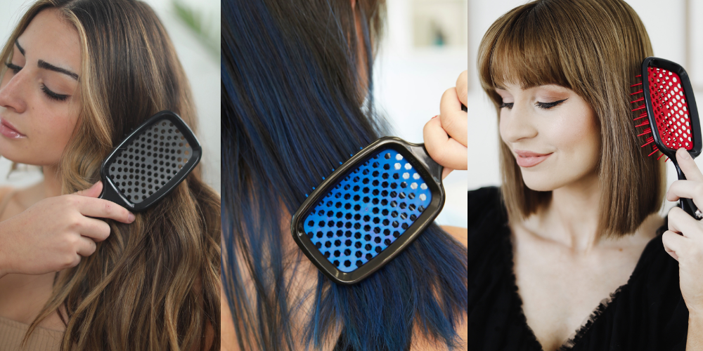 Unbrush Detangling Hair Brush is perfect for all hair types and easy to use. 3 models are using the brush.