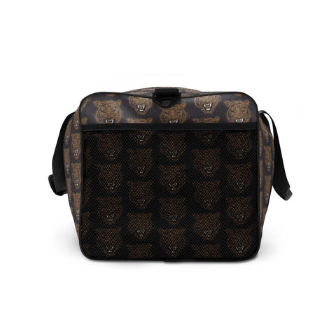 Tiger Face Print Duffle Weekend Bag Gold Grey