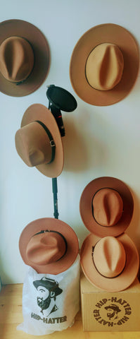 Wide Brim Fedora Hats Tan On Mike Stand - Hip-Hatter