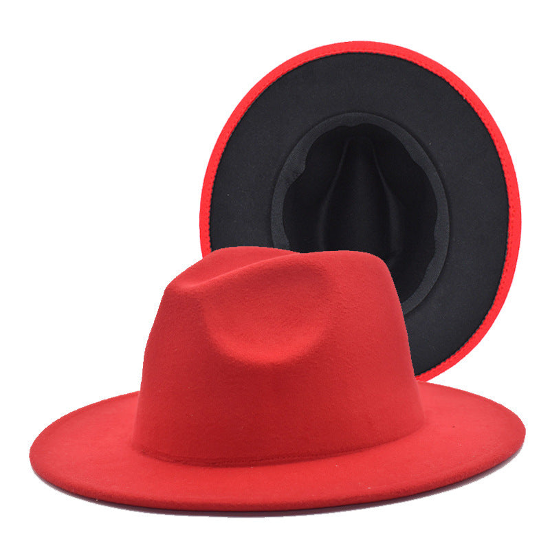 Red Bottom Two Toned Wide Brim Fedora Hat Hiphatter