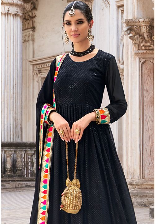 Black Indian Pakistani Bridal Gown Anarkali Suit In Net SFVPL18804 –  ShreeFashionWear