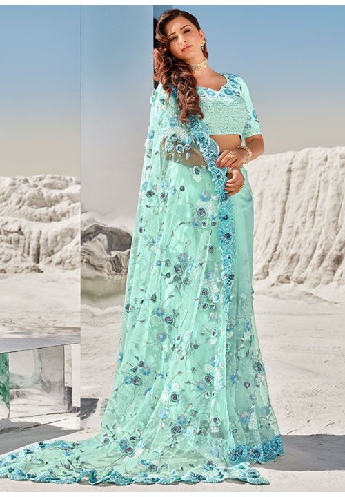 Green Indian Bridal Wedding Saree Viscose Fabric SRYMK9604