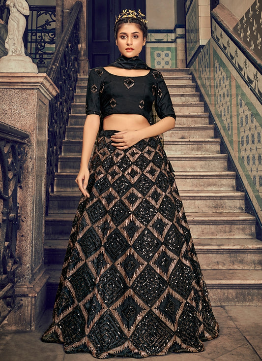 Black Bling Net Evening Reception Lehenga Choli SFSA395904