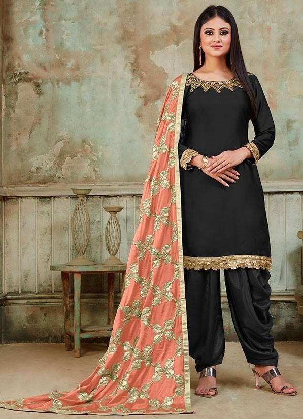 Embroidered Cotton and satin Yellow Patiala Suit with Dupatta - PS2332