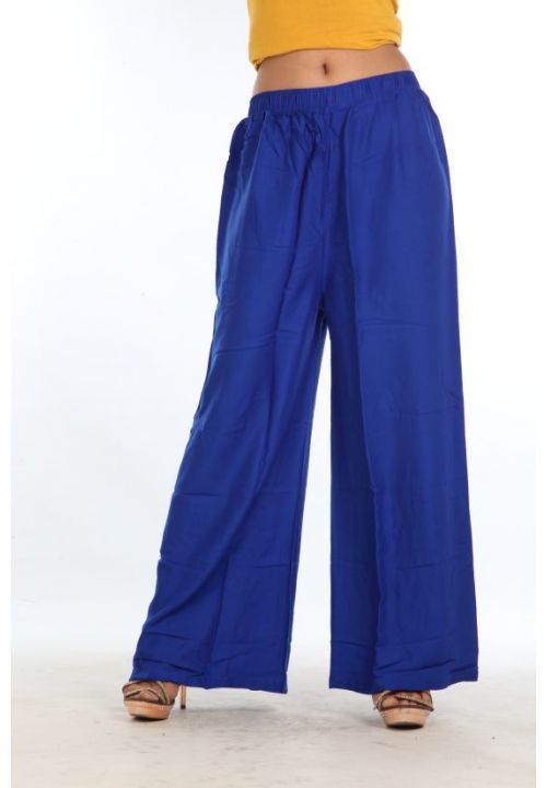 Blue Plain Women's Botton Trouser In Rayon SRBTM1102 - ShreeFashionWear  