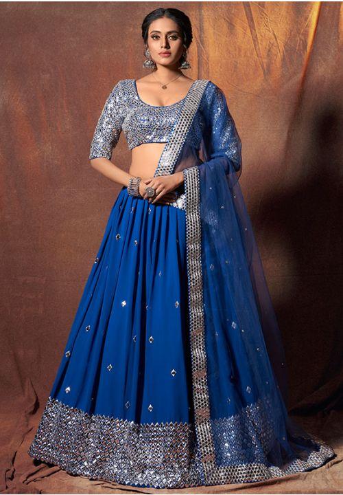 Seraphic Blue Lehenga Choli Red Blouse In Chikankari INSPMAY223