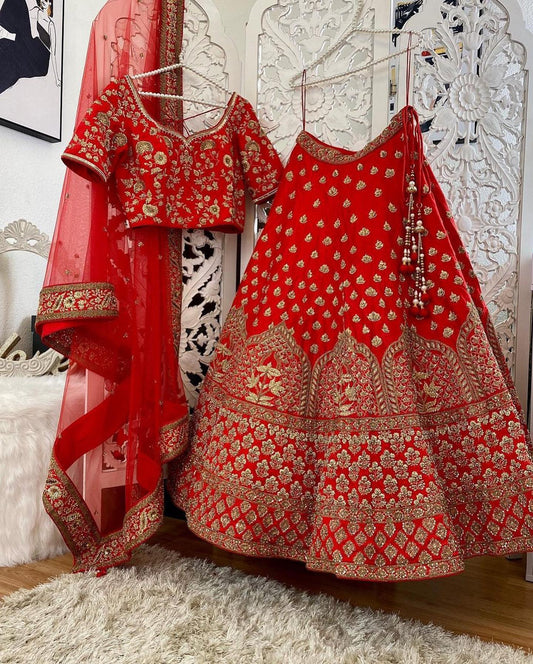 Customised Handcrafted Red Bridal Lehenga Choli Resham Work SF674SD –  ShreeFashionWear