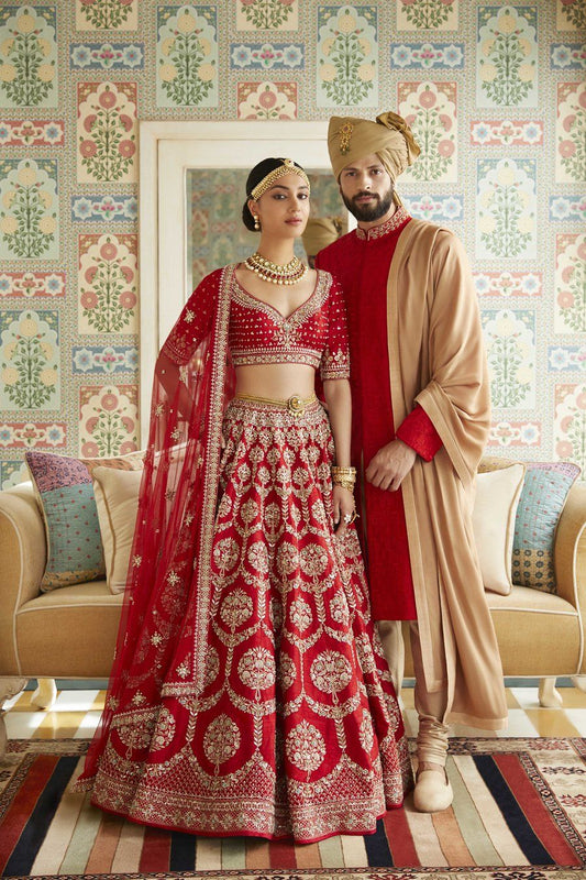 Red Silk Double Veil Bridal Lehenga Choli BRIDAL4311 – ShreeFashionWear